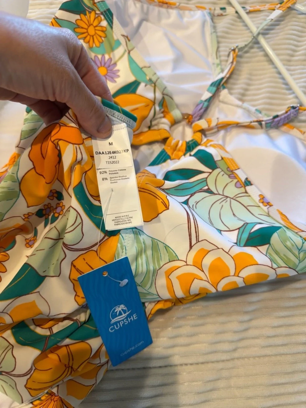 NWT Cupshe Floral One-Piece Swimsuit in Orange, Pink & Green
